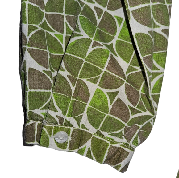 Jessica Simpson Green Brown Cotton Geometric Print Dress Sz M Ruffle Hem READ - Picture 10 of 14